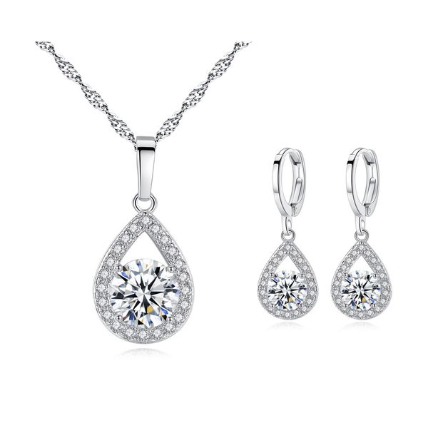 

water drop zircon set necklace gift amazon selling angel tears micro set zircon jewelry set ing, Silver