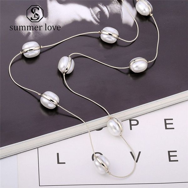 

fashion wedding imitation pearl bead pendant necklaces for women bride bridesmaids engagement long chains wedding party jewelry gift, Silver