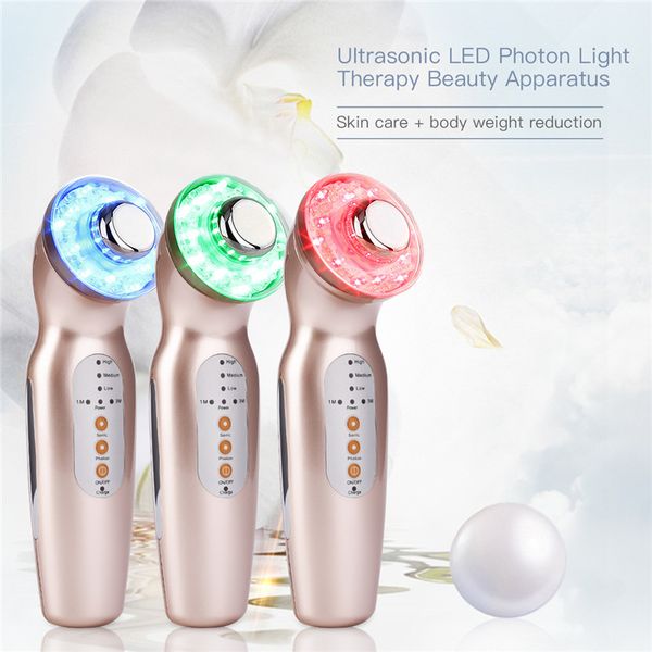 2 em 1 1 mhz 3 mhz Ultrasonic Ultrasound LED Photon Rejuvenescimento Rugas Remove Skin Firming Lifting Micro Current Facial Body Massage Device