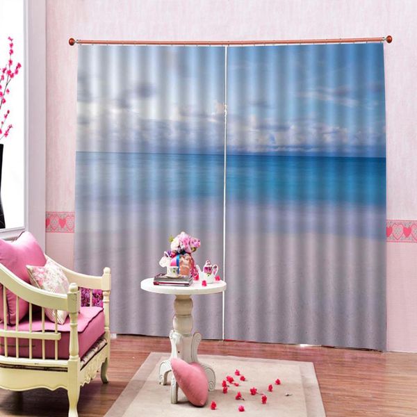 

blue seaside beach scenery curtains 3d curtains for living room bedding room blackout curtain
