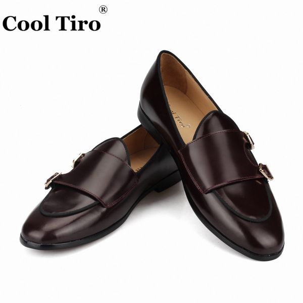 

cool tiro polished leather double-monk loafers men moccasins smoking slippers wedding dress shoes flats casual shoes black brown t200111