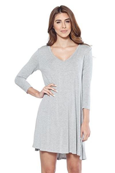 

womens a-line tunic dress, casual 3/4 sleeve jersey swing midi dress, Black;gray