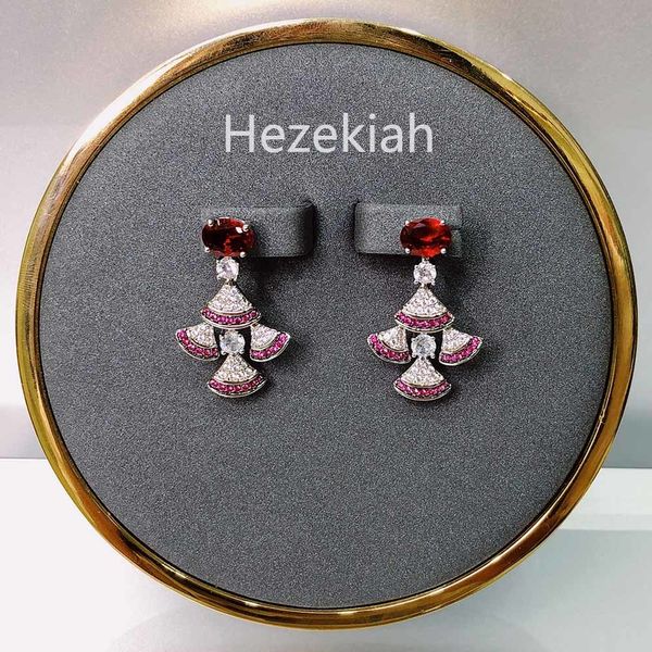

hezekiah s925 sterling silver fan earrings aristocratic temperament ladies earrings prom party red zircon eardrop, Golden
