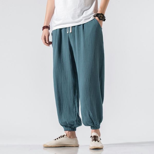 

new 2020 summer chinese style lightweight trousers men large size loose casual pants solid color mens bloomers, Black