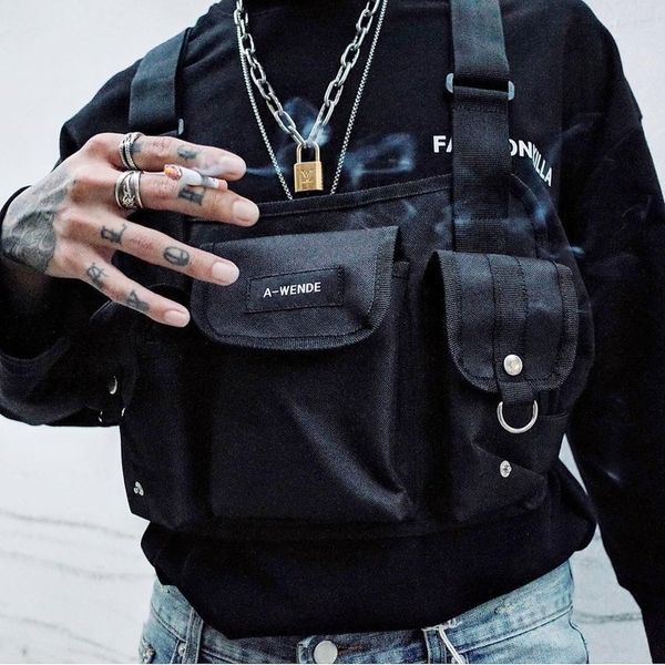 

fashion kanye west wist pack bag nylon chest rig bag black vest hip hop streetwear functional tactical harness chest rig bag