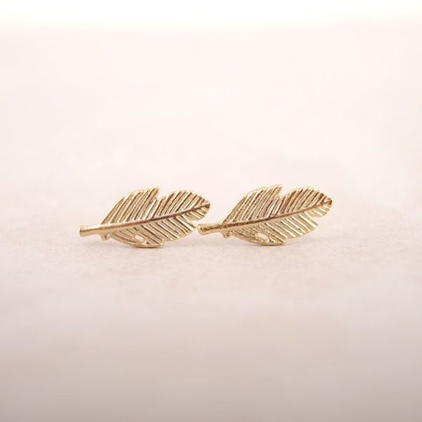 

wholesale new fashion gold silver rose gold plated trendy fallen leaves studs earrings for women simple women feather earrings jewelry, Golden;silver