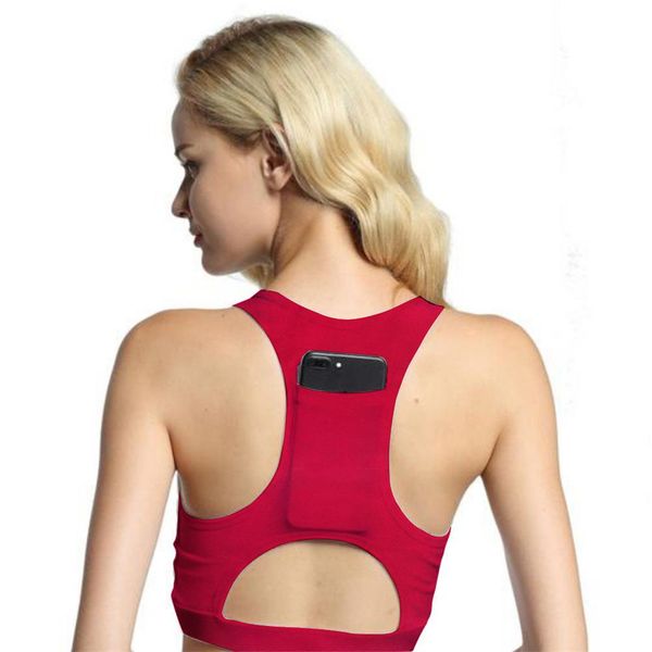 

woman pro padded compression sports bra back pocket shakeproof yoga bras full cup fitness bras gym sport fast dry underwear, White;black
