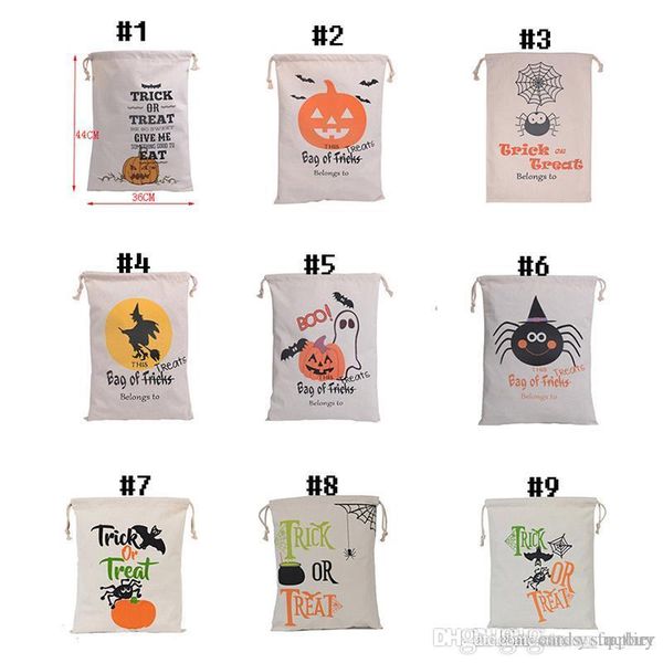 

halloween sacks candy gifts bag 34x42cm treat & trick drawstring bags cotton canvas kids pumpkin spider tote bag