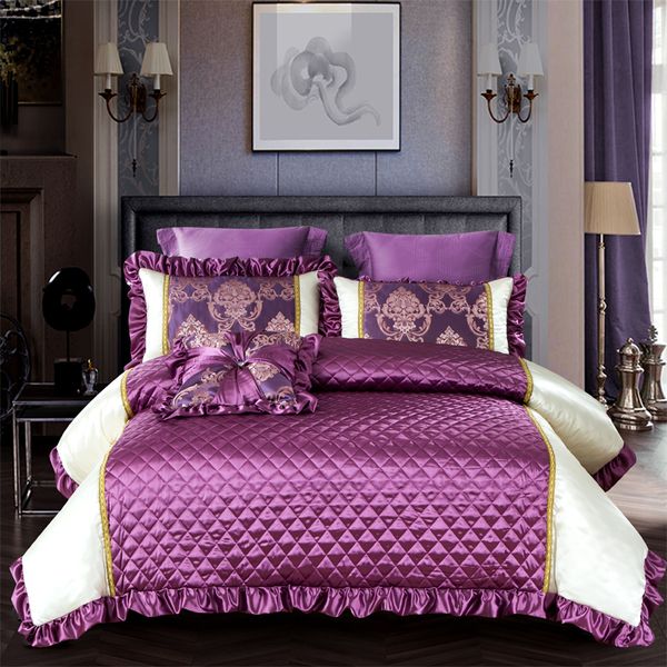 King Size Bedding Set Pink Purple Luxury Silk Cotton Duvet Cover
