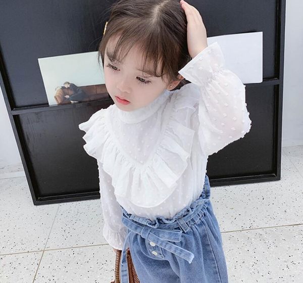 

2019 korean style girls ruffles shirt fashion autumn chiffon girls blouse 2-7t c93, White;black