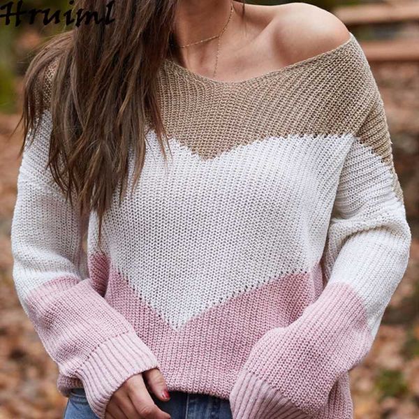 

fashion color matching women sweater blouses loose long sleeve v neck sweater casual pullovers knit autumn winter clothing, White;black