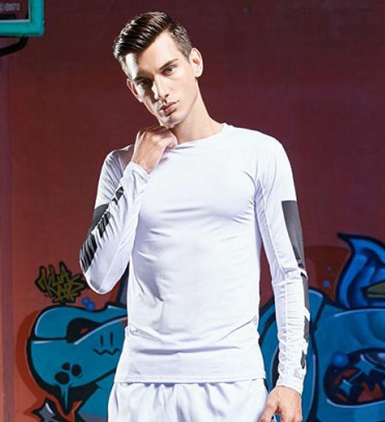 

compression men's long sleeve running shirt breathable tights workout gym t shirts fitness bodybuilding clothing, Black;blue