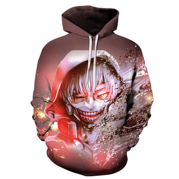 

2018 anime 3d sweatshirts men/women tracksuits print hooded anime tokyo ghoul kaneki ken 3d hoodies thin autumn sweatshirts, Black
