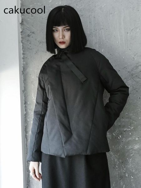 

cakucool fashion new winter parka women slim short coats asymmetric japanese minimal black coat korean parkas female