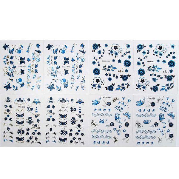 

24 sheet/set nail sticker flowers butterflies patterned art decals diy manicure nails stickers decoration v9-drop, Black
