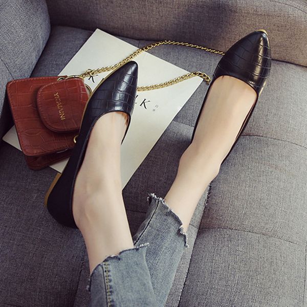 

new pointed large size women shoes light mouth flat heel fashion casual foot sweet beauty flat shoes, Black