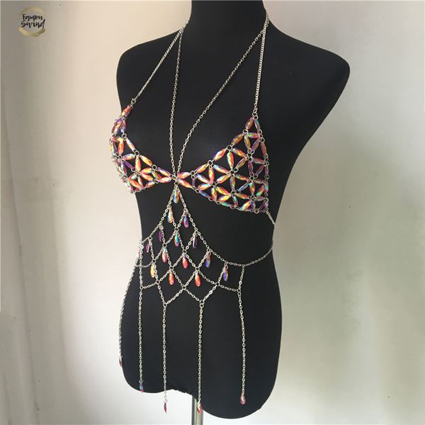 

bling metal tassel details tank festival rave clothing summer backless rave body beach, White