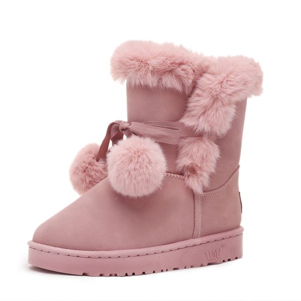 

2019 warm fur women snow boots cute suede winter shoes fur ball mid-calf boots female fashion non-slip snow, Black