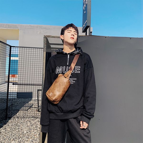 

leather new korean men's chest bag simple fashion shoulder bag trend men's youth sports messenger backpack