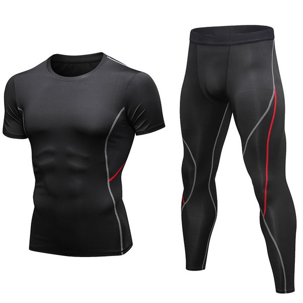 

men's tight suit running fitness clothes quick-drying short-sleeved trousers training wear sport suit men running jogging, Black;blue