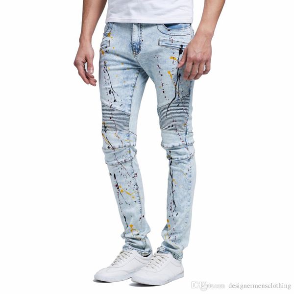 

hiphop mens designer washed blue jeans draped distressed long 19fw street jean pants