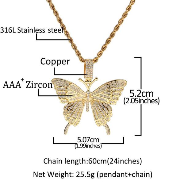 

new micro zircon butterfly pendant hiphop hip-hop rap tide male necklace, Silver