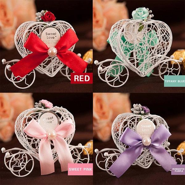 

iron gift pouch candy box girl wedding carriage craft favour party packing hollow desing chocolate colored ribbon warm