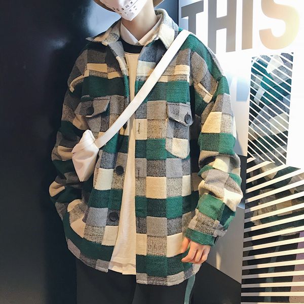 

men's jacket 2019 autumn and winter new loose plaid jacket casual wild youth personality fashion trend men's clothing, Black;brown