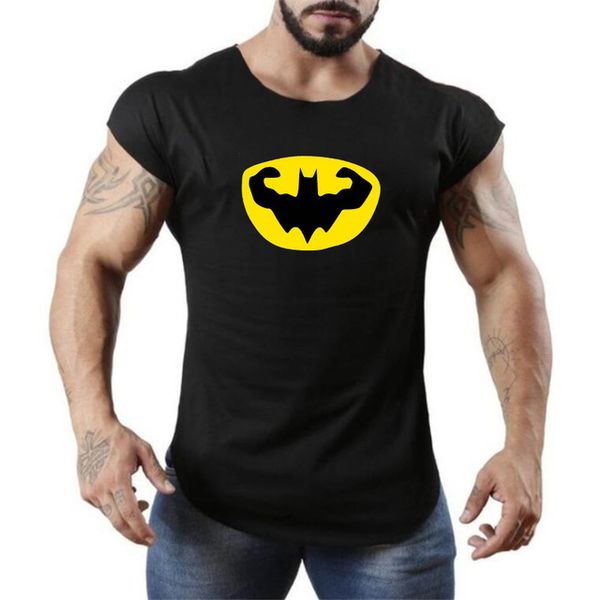 

print sports fitness vest male bodybuilding exercise arc hem sleeveless t-shirt cotton, Black;blue