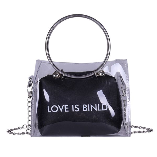 

women fashion handbag pvc transparent women shoulder bag metallic ring tote beach travel chain messenger bags #t10