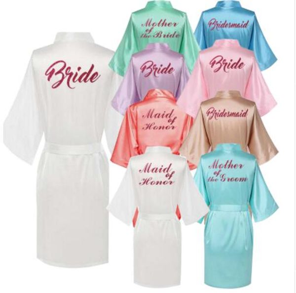 

шелковый атлас свадьба невесты халат невесты твердый халат короткое кимоно халат ночная баня модный халат для женщин, Black;red