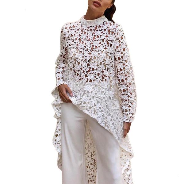 

плюс размер top женщины блуза плюс размер женщин топ а 2019 новый прибыл шнурка способа выдалбливают рубашка с длинным рукавом нерегулярные, White