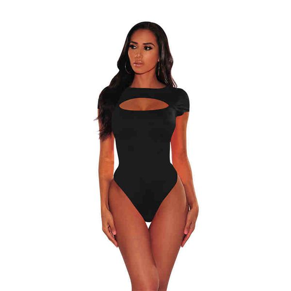 

womens summer cutout jumpsuit fashion short sleeve solid color dasigner famale skinny zip jumpsuit casual apparel, Black;white