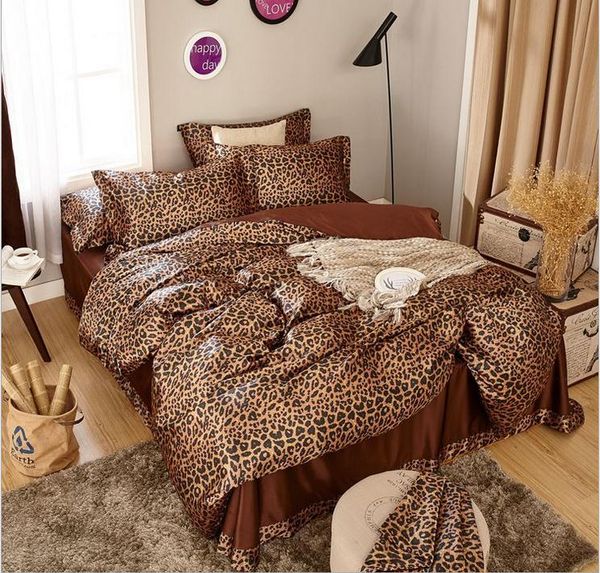 

bedding sets leopard comfort brand silk satin 3/4pcs set bedclothes sheet quilt cover pillowcase twin full  king size
