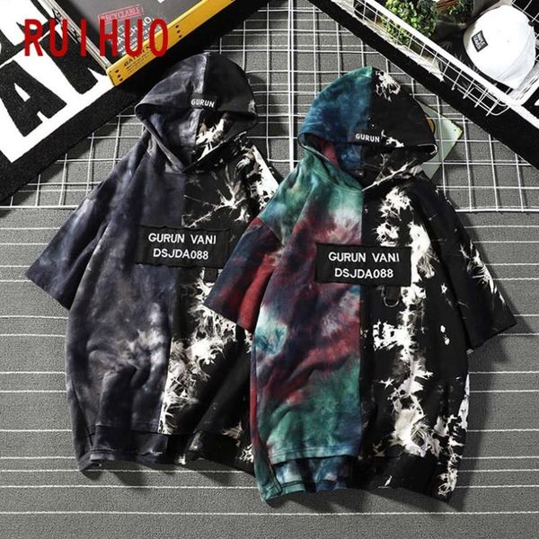 

ruihuo 2020 new tie-dye pullover hoodies men hip hop fashion men hoodies sweatshirts streetwear hooded sweatshirts m-5xl, Black