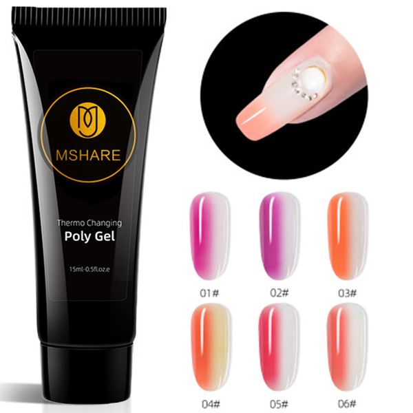 

mshare temperature changing poly gel 15ml temperature-changing extension paper-model glue quick extension nail crystal gel, Red;pink