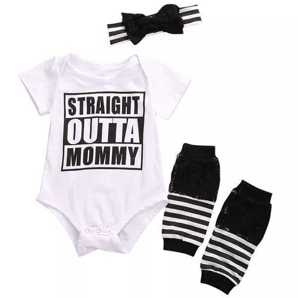 

3pcs outfit set newborn toddler baby girl clothes romper+ leg warmers+ bow headband, Blue