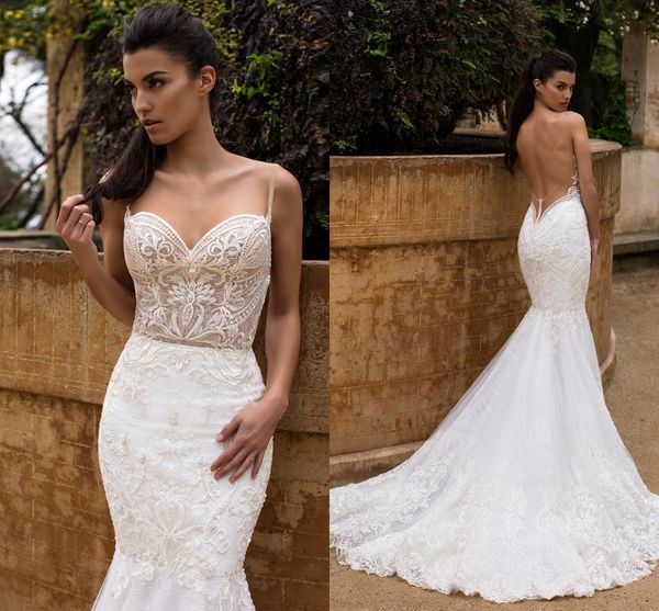 

2019 сексуальное свадебное платье русалка спагетти винтажное прозрачное кружево спинки пляжное богемное плюс свадебное платье szie развертки, White