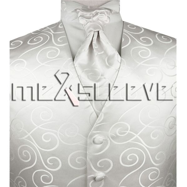 

men's new ivory swirl design waistcoat and very handsome ascot tie, Black;white