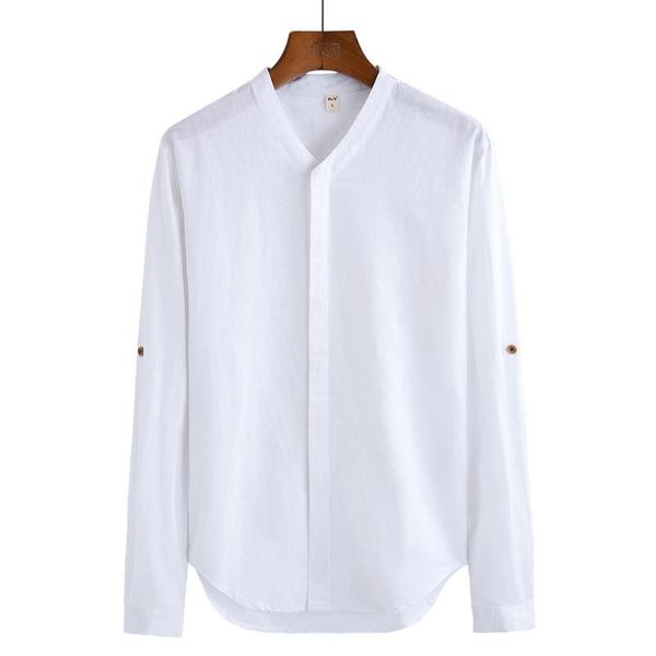 

2020 summer new long sleeve cotton linen shirt casual fashion breathable solid color shirts y2638, White;black