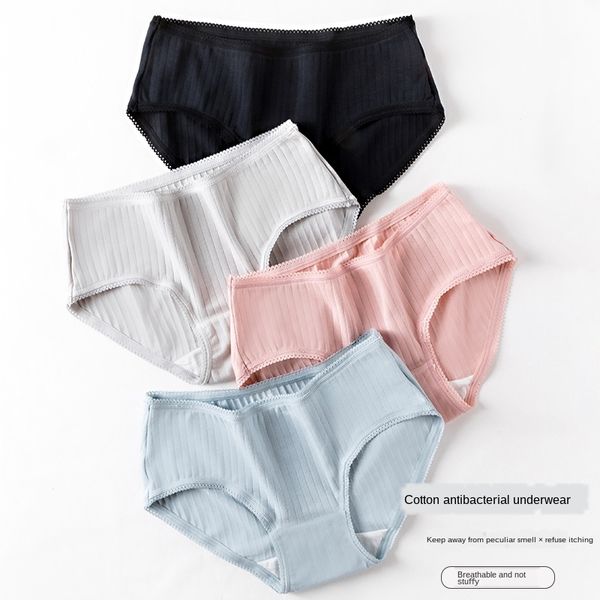 

new seamless underwear women's cotton antibacterial lace thread cotton waist large size women's triangle underwear women, Black;pink