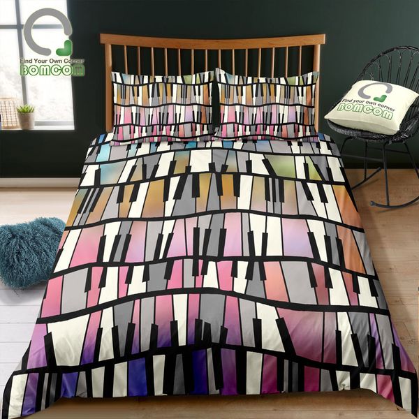 

bomcom 3d digital printing bedding set colorful twist piano keyboard 3-pieces duvet cover sets 100% microfiber