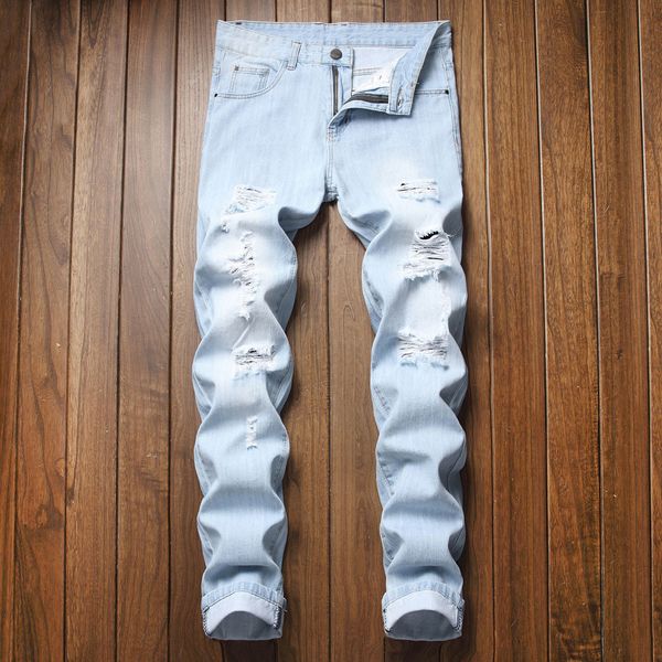 

vintage jean selvedge jeans raw denim mens fashion jeans indigo straight bleach stone wash motorcycle skinny men, Blue