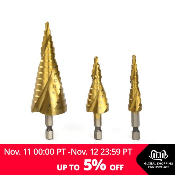 

deko 3/pcs 4-12/20/32mm hss spiral grooved center drill bit solid carbide mini drill accessories titanium step cone bit