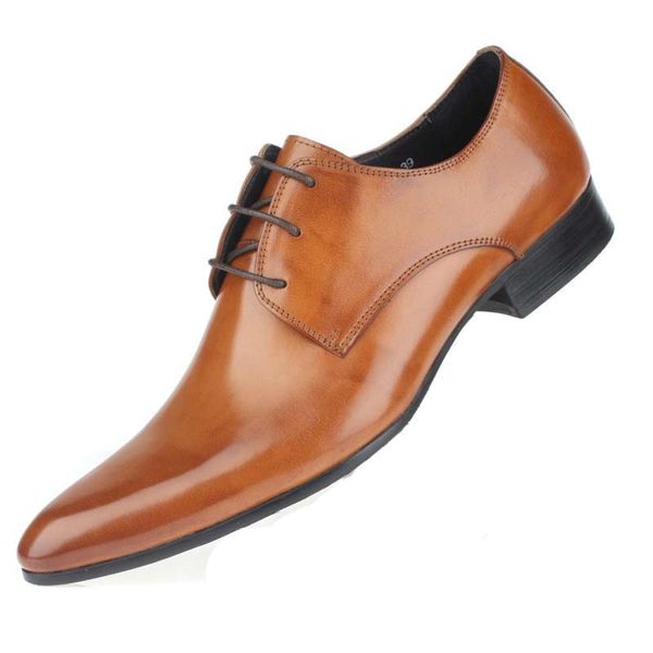 

new men's genuine leather dress shoes fashion man pointed toe casual wedding party oxfords mens lace-up business flats, Black