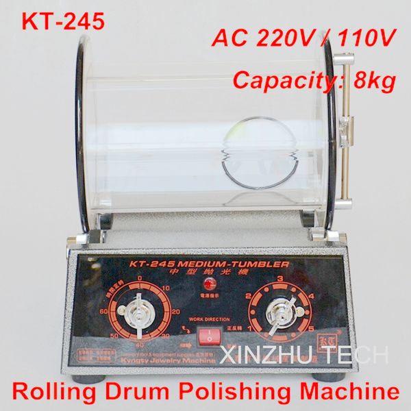 

kt-245 rolling drum polishing machine jewelry vibratory tumbler barrel rotary tumbling machine jewelry polisher capacity 8kgs