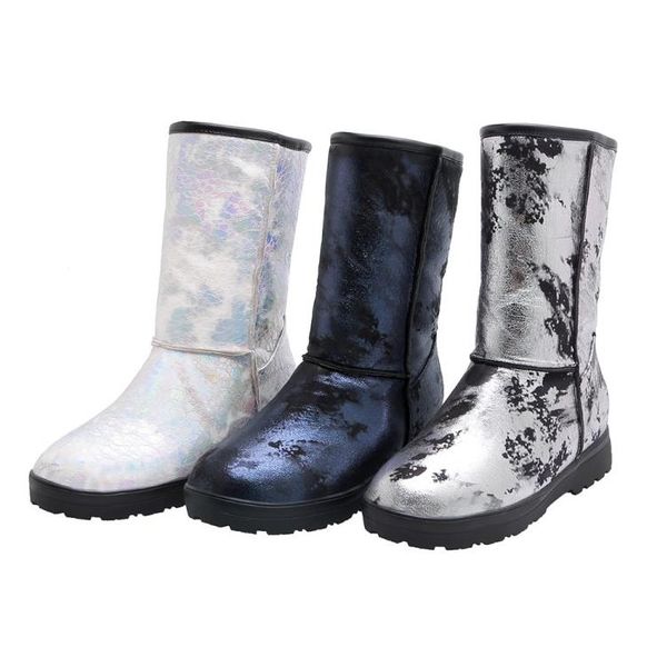 

big size 42 to 47 48 49 50 australia snow boots printed thick plush ankle booties fur boots luxury designer women boots, Black