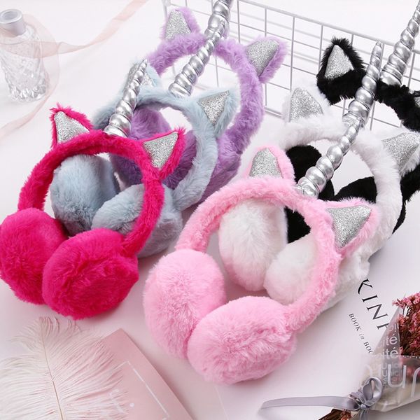 

kids lovely plush earmuffs cartoon unicorn warm earmuff girls colorful soft warmers ear muffs, Blue;gray