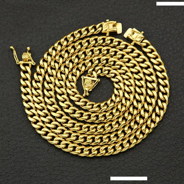 

hip-hop men's stainless steel necklace bracelet suit cast button colour-preserving cuban chain stainless steel necklace, Silver