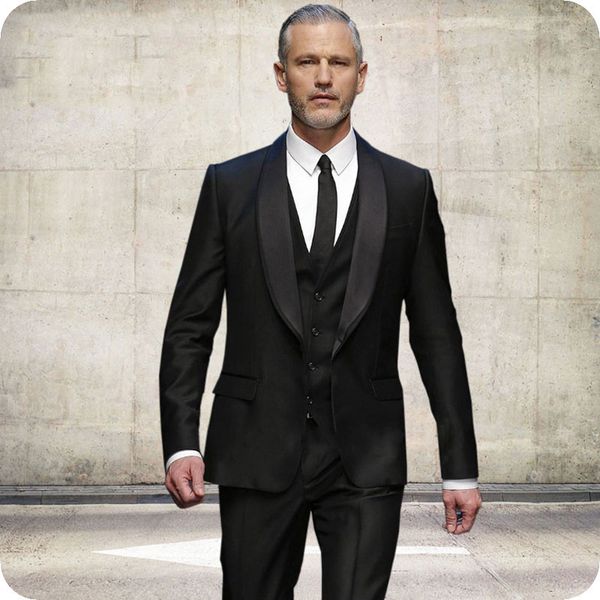 

custom made black groom tuxedos men wedding suits groomsmen blazer 3piece jacket black pants vest slim terno masculino costume homme prom, Black;gray